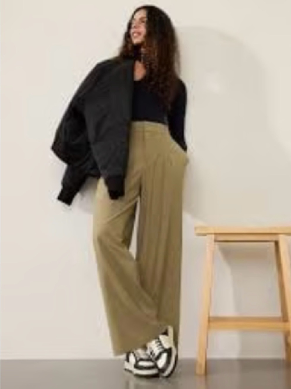 Athleta Olive Green Wide-Leg High-Rise Pants